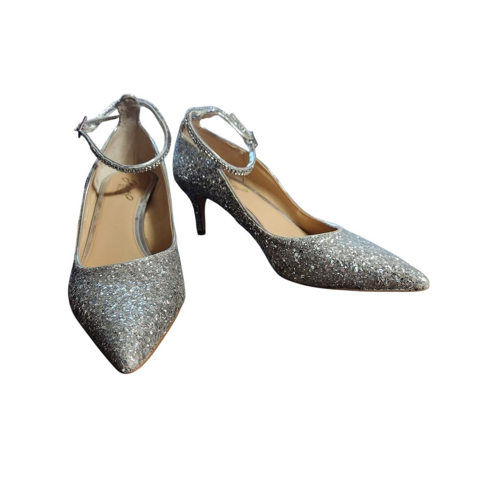 Jewel Badgley Mischka Jamila Smoke glitter heels silver size 9
